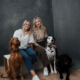 Moderne Business Portraits zweier Unternehmerinnen mit Hund im Studio für Personal Branding